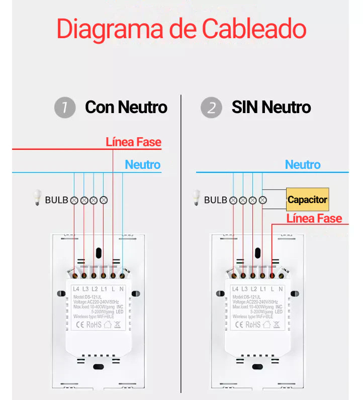 Interruptor Tactil Inteligente - 4 botones blanco