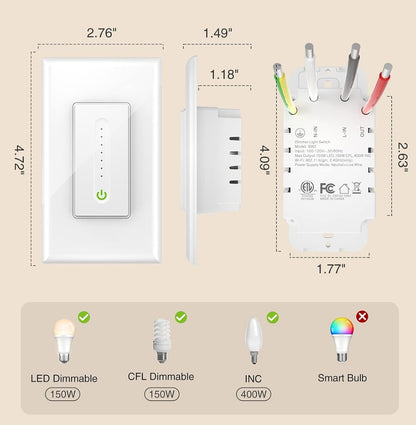 Interruptor Dimmer Inteligente WiFi - Compatible con alexa y Google Home
