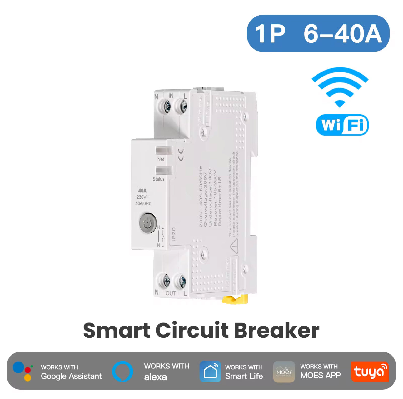 Breaker WiFi 6-40A con medidor de energía