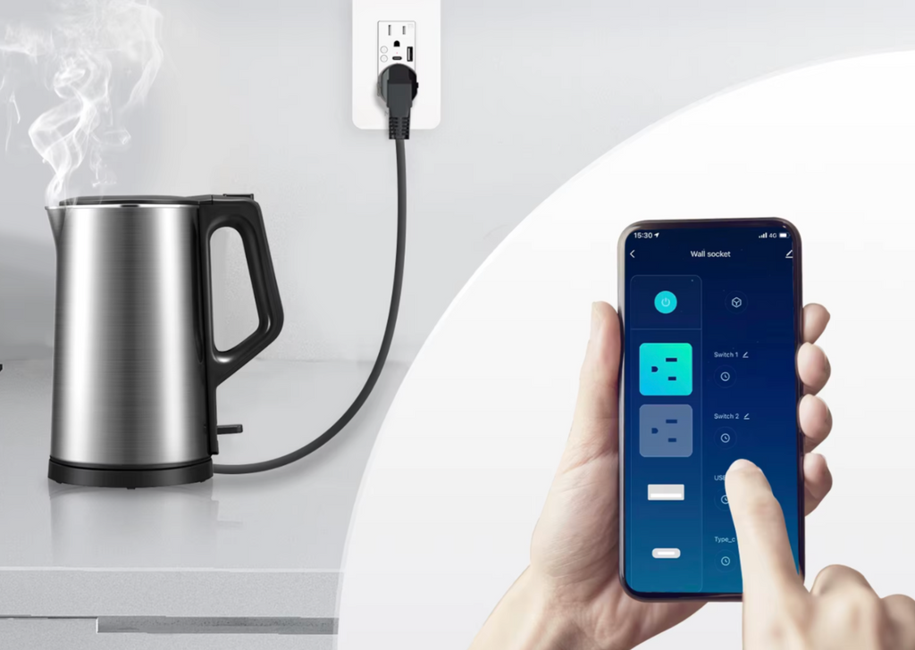 Enchufe inteligente de pared WiFi con toma tipo C y USB|Compatible con Alexa y Google