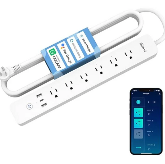 Regleta Inteligente 6 puertos de toma corrientes 2 USB Y 1 TIPO USB C 30W (COMPATIBLE CON ALEXA Y GOOGLE HOME)