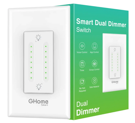 Interruptor Dimmer Doble via Inteligente WiFi (Compatible con Alexa y Google Home)