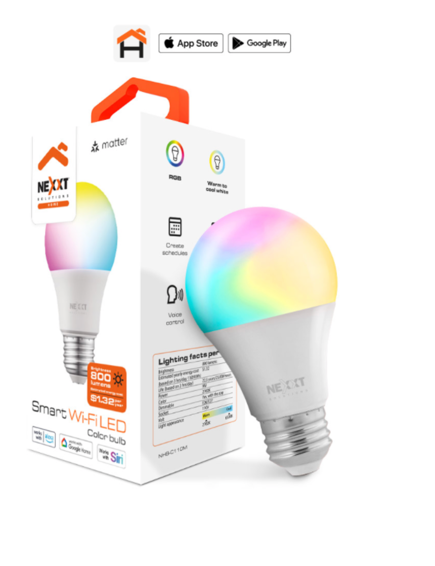 Bombilla LED inteligente Wi-Fi 110V matter- A19 | Nexxt Home
