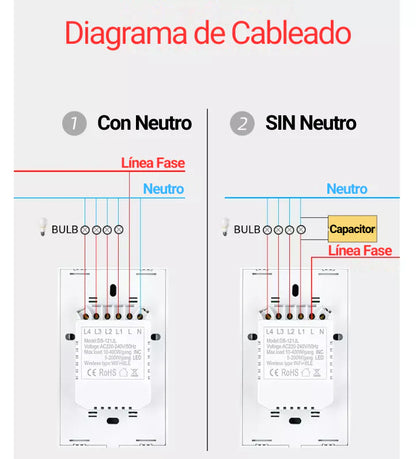 Interruptor Tactil Inteligente - 4 botones blanco