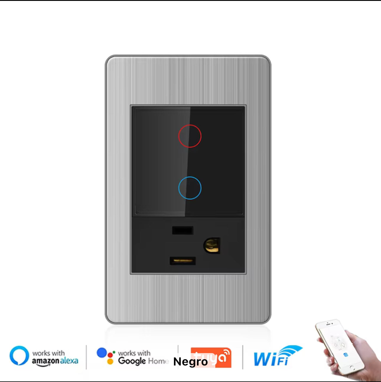 Interruptor luxury WiFi 2 vias (con toma coriente)