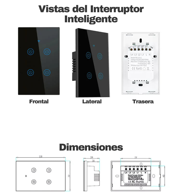 Interruptor Tactil Inteligente - 4 botones