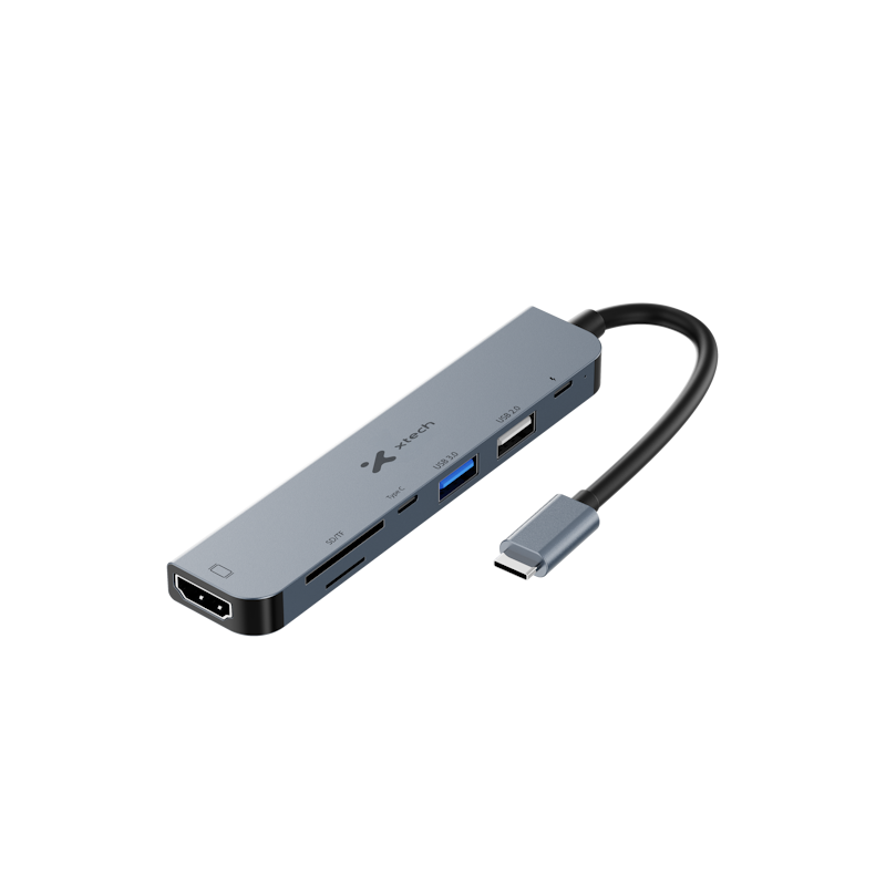 Adaptador Multipuertos 7 en 1, USB-C Macho a HDMI, USB-C 2.0, USB-A 3.0, SD y MicroSD