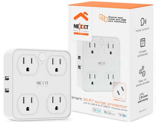 Enchufe Múltiple Inteligente WiFi– 4 Tomas + USB-A/USB-C – Protector de Sobretensión
