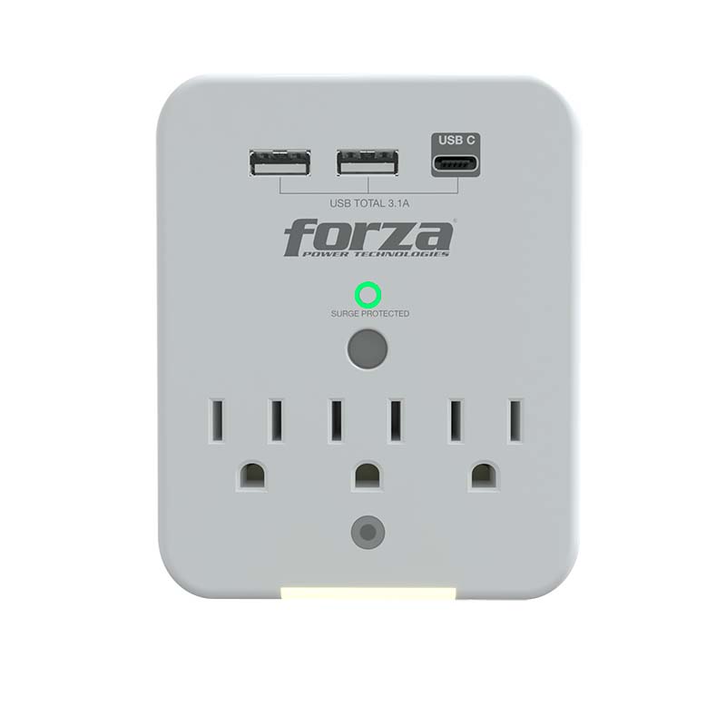 Protector de Voltaje, 3 Salidas, 2 Puertos USB-A y 1 USB-C, 110V, 15A