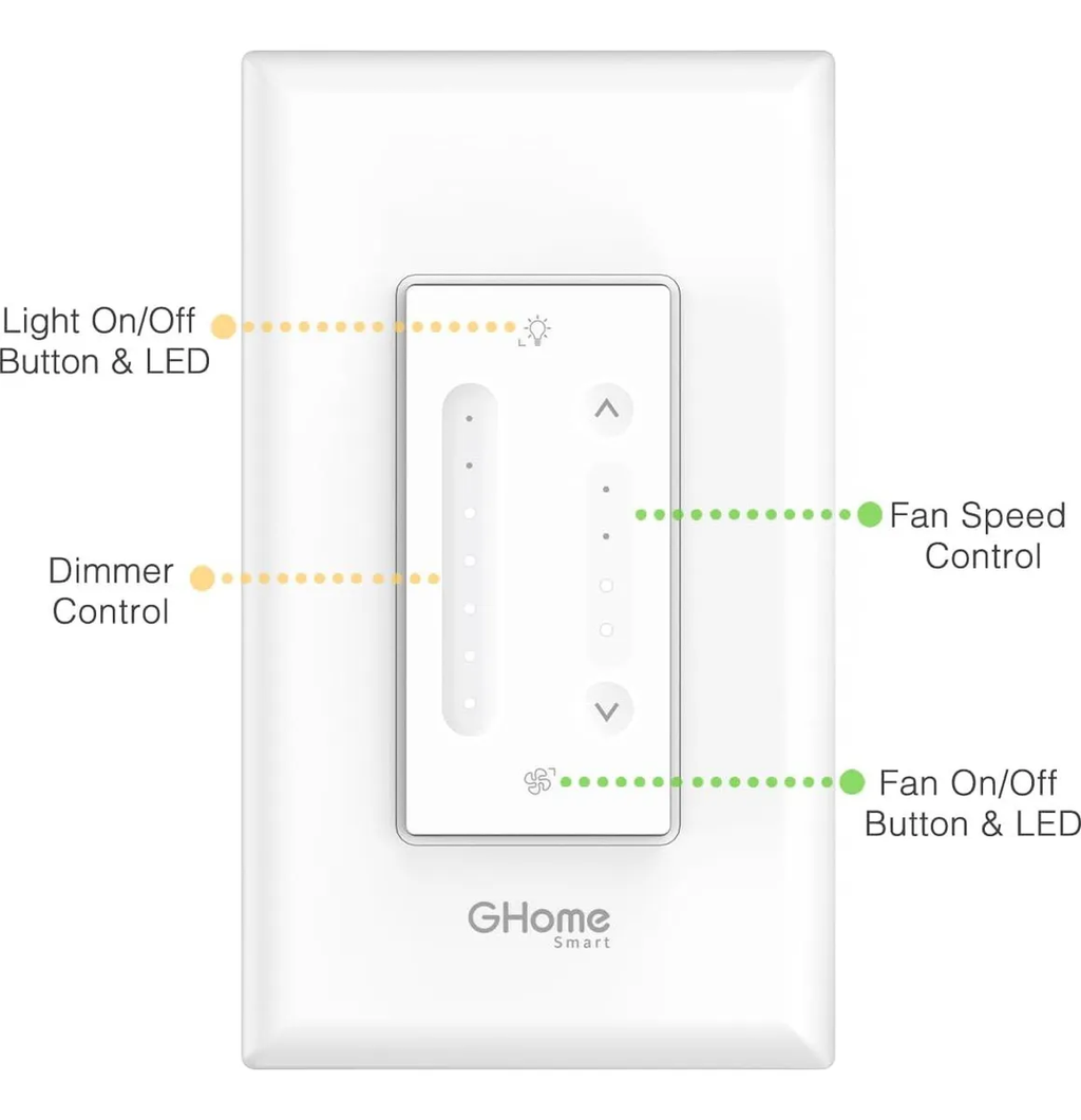 Interruptor Regulador Inteligente WIFI GHome SW19 para Ventilador de Techo